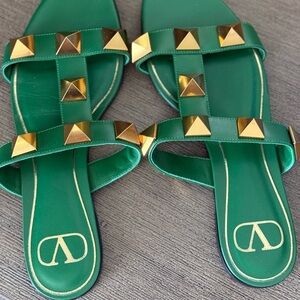 Valentino Garavani Green Sandals with Gold Studs